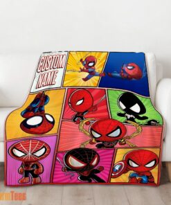 Happy Chibi Spider Man Characters Collage Blanket Fleece Customized Blanket - Image 2