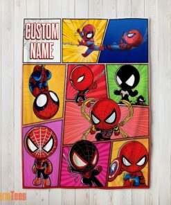 Happy Chibi Spider Man Characters Collage Blanket Fleece Customized Blanket