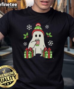 Happy Christmas Ghost T-Shirt featuring a playful ghost design in festive colors, perfect for holiday celebrations.