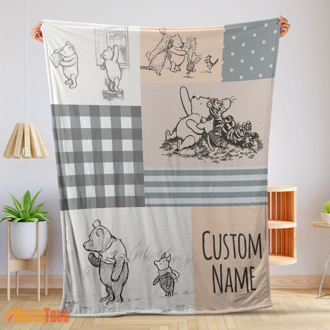 happy-classic-winnie-the-pooh-friends-sketch-blanket-fleece-customized-blanket-mk-01 Happy Classic Winnie The Pooh & Friends Sketch Blanket Fleece Customized Blanket