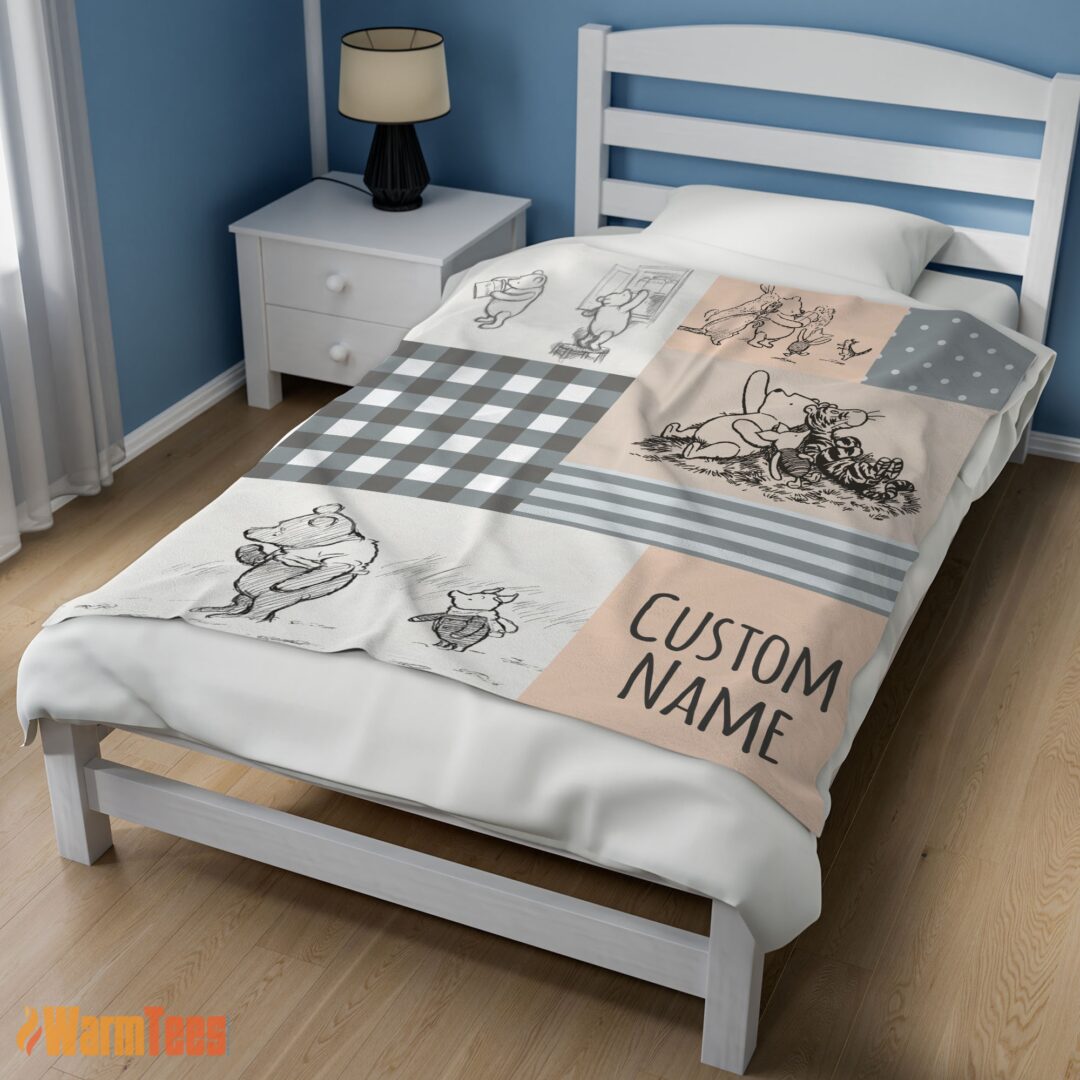 happy-classic-winnie-the-pooh-friends-sketch-blanket-fleece-customized-blanket-mk-02 Happy Classic Winnie The Pooh & Friends Sketch Blanket Fleece Customized Blanket - Image 3