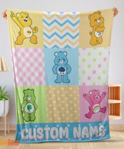 Happy Colorful Care Bears Patchwork Blanket Fleece Customized Blanket