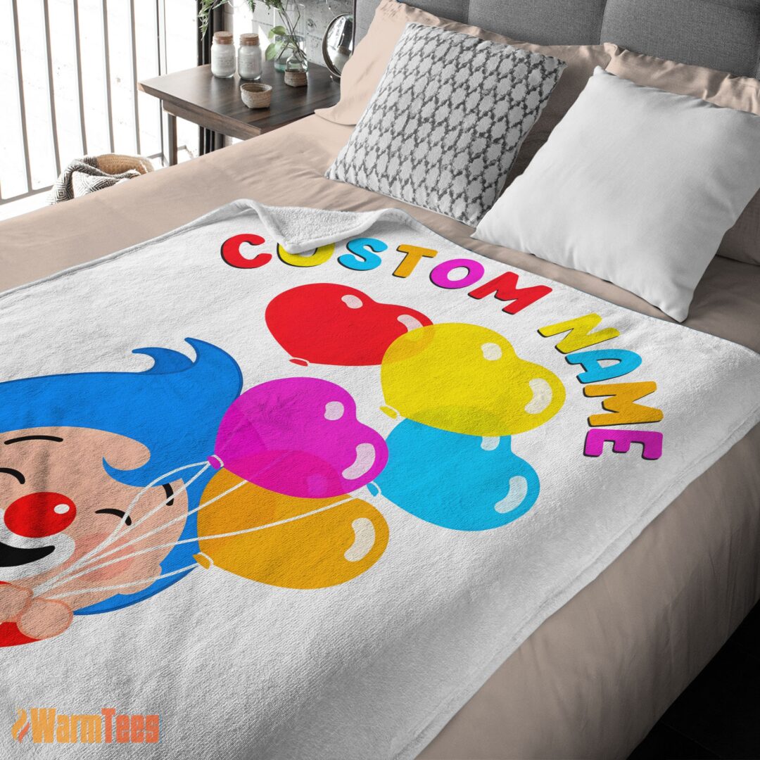 happy-colorful-plim-plim-cheerful-clown-balloons-blanket-fleece-customized-blanket-mk-03 Happy Colorful Plim Plim Cheerful Clown Balloons Blanket Fleece Customized Blanket - Image 2