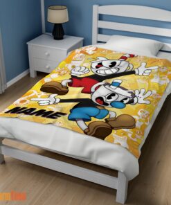 Happy Cuphead and Mugman Crazy Cup Blanket Fleece Customized Blanket - Image 3