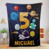 Happy Cute Astronaut Catching Moon Cartoon Blanket Fleece Customized Blanket