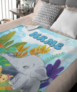 Happy Cute Elephant Safari Animal for Boys Customized Blanket - Image 2