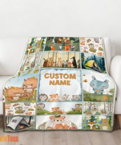 Happy Cute Forest Animals Collage Whimsical Blanket Fleece Customized Blanket - Image 2