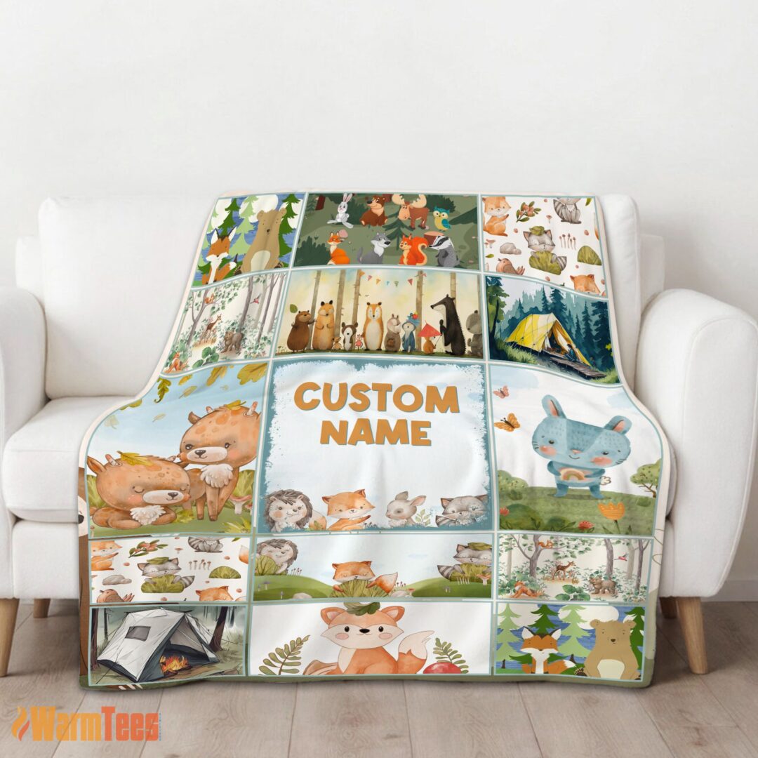 happy-cute-forest-animals-collage-whimsical-blanket-fleece-customized-blanket-mk-01 Happy Cute Forest Animals Collage Whimsical Blanket Fleece Customized Blanket - Image 2