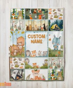 Happy Cute Forest Animals Collage Whimsical Blanket Fleece Customized Blanket