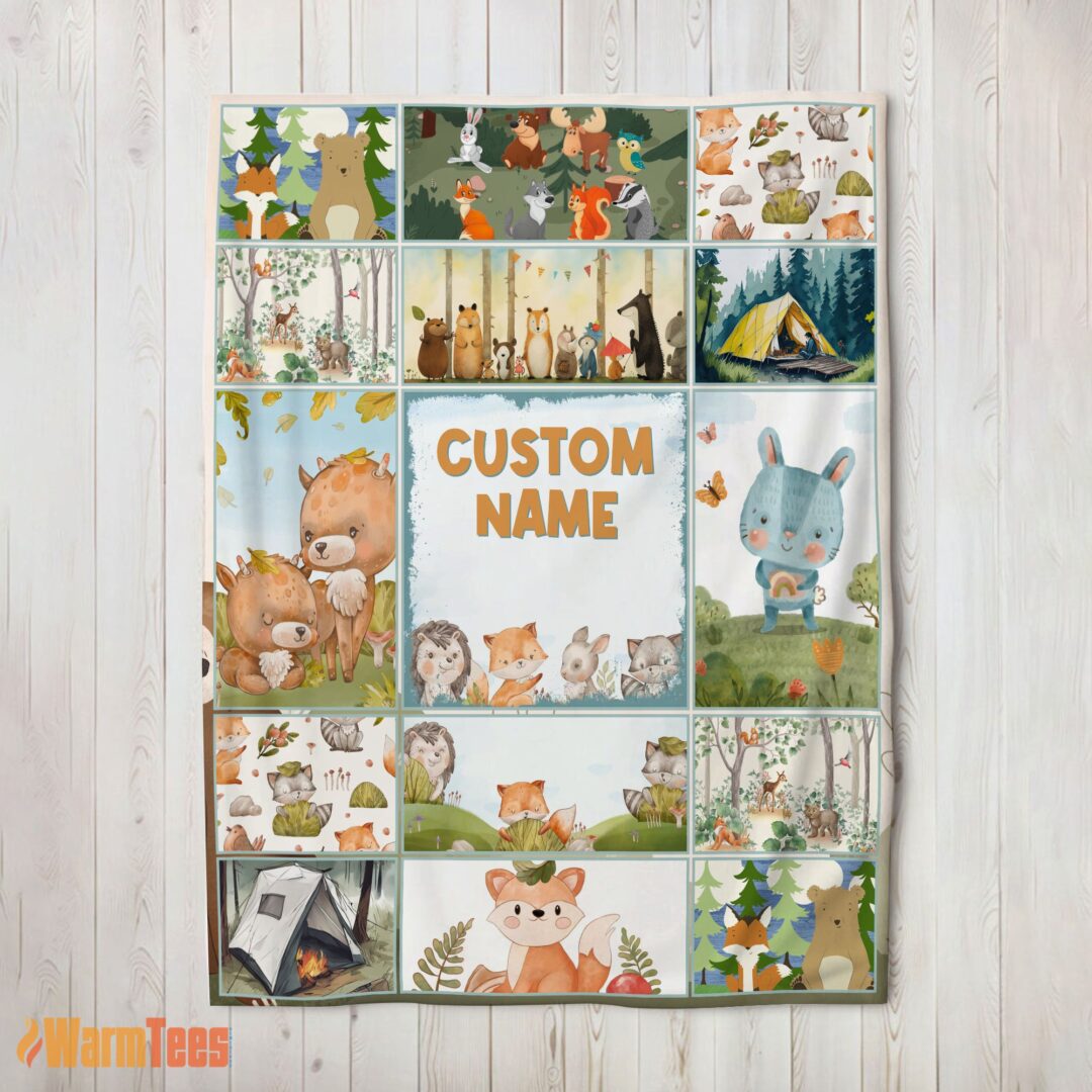happy-cute-forest-animals-collage-whimsical-blanket-fleece-customized-blanket-mk-02 Happy Cute Forest Animals Collage Whimsical Blanket Fleece Customized Blanket