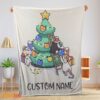 Happy Cute Mice & Penguin Cartoon Christmas Tree Blanket Fleece Customized Blanket