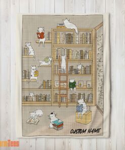 Happy Cute Vintage Minimalist Cat Book Reading Blanket Fleece Customized Blanket