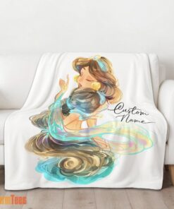 Happy Disney Cartoon Jasmine Princess Blanket Fleece Customized Blanket - Image 2