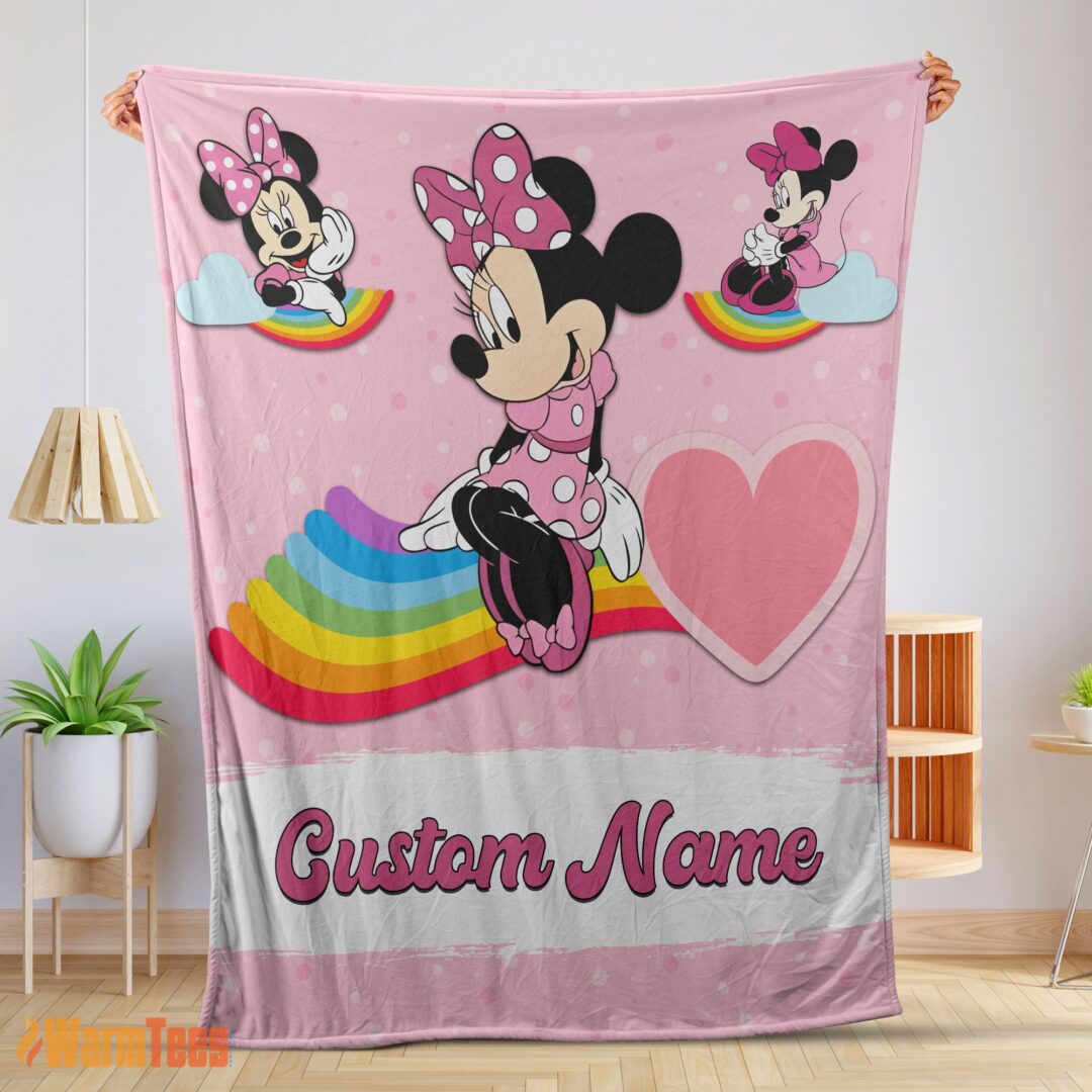 happy-disney-cartoon-minnie-with-rainbow-blanket-fleece-customized-blanket-mk-01-1 Happy Disney Cartoon Minnie With Rainbow Blanket Fleece Customized Blanket