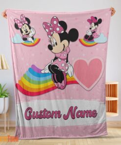 Happy Disney Cartoon Minnie With Rainbow Blanket Fleece Customized Blanket