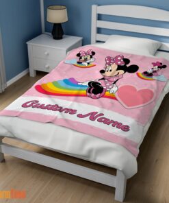 Happy Disney Cartoon Minnie With Rainbow Blanket Fleece Customized Blanket - Image 3
