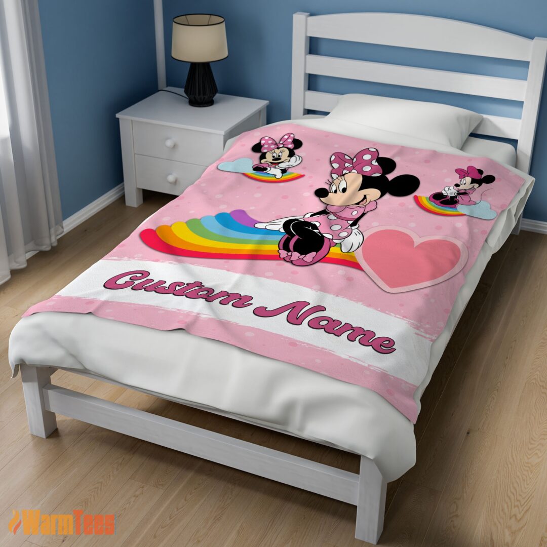 happy-disney-cartoon-minnie-with-rainbow-blanket-fleece-customized-blanket-mk-02 Happy Disney Cartoon Minnie With Rainbow Blanket Fleece Customized Blanket - Image 3