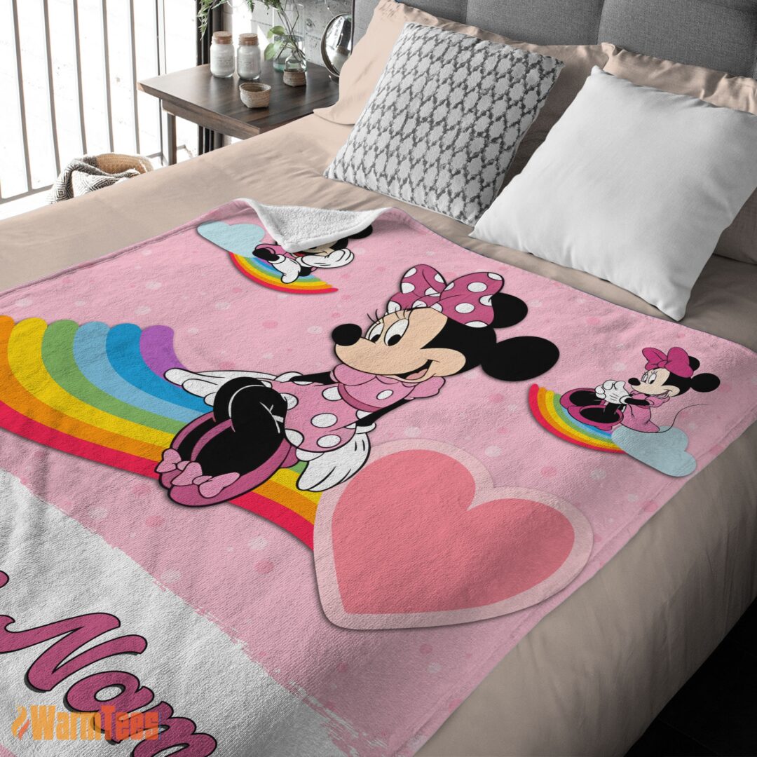happy-disney-cartoon-minnie-with-rainbow-blanket-fleece-customized-blanket-mk-03 Happy Disney Cartoon Minnie With Rainbow Blanket Fleece Customized Blanket - Image 2