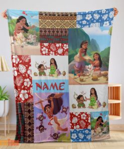 Happy Disney Cartoon Moana Family With Friends Blanket Fleece Customized Blanket