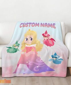 Happy Disney Chibi Aurora Sleeping Beauty Pastel-Colored Blanket Fleece Customized Blanket - Image 2