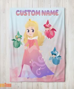Happy Disney Chibi Aurora Sleeping Beauty Pastel-Colored Blanket Fleece Customized Blanket