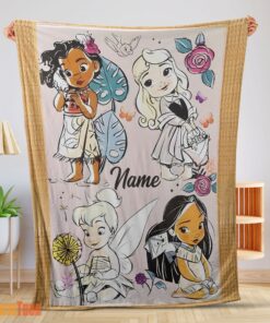 Happy Disney Chibi Moana Alice Tinker Bell Pocahontas Blanket Fleece Customized Blanket