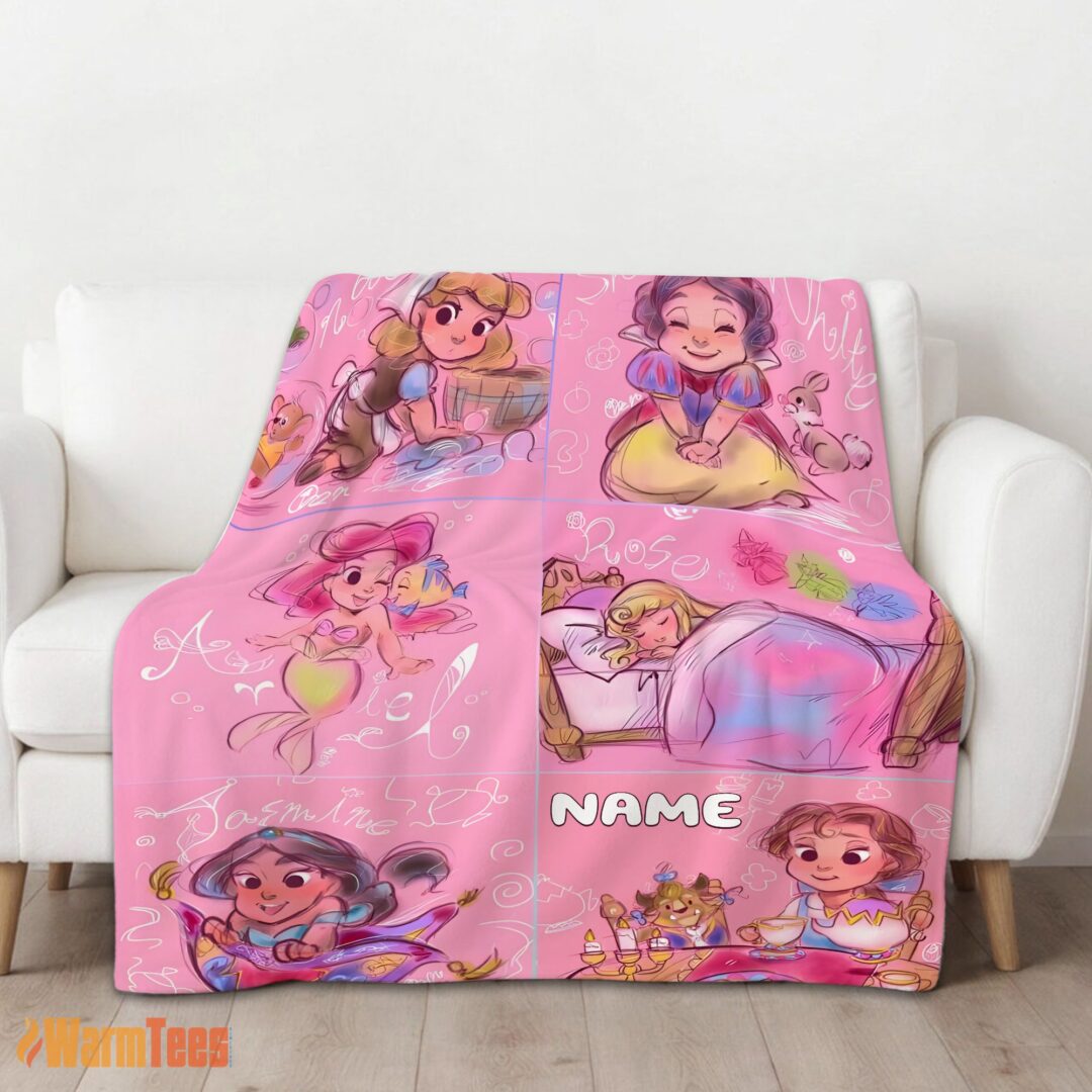 happy-disney-cute-kids-princess-sketches-blanket-fleece-customized-blanket-mk-01 Happy Disney Cute Kids Princess Sketches Blanket Fleece Customized Blanket - Image 2