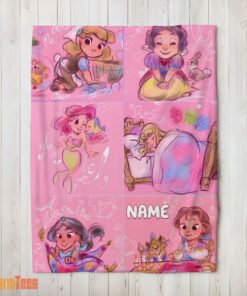Happy Disney Cute Kids Princess Sketches Blanket Fleece Customized Blanket