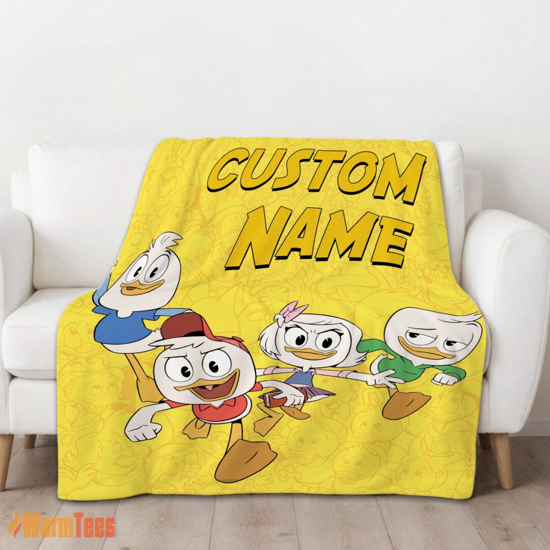 happy-disney-ducktales-huey-dewey-louie-webby-yellow-cartoon-collage-blanket-fleece-customized-blanket-mk-01 Happy Disney Ducktales Huey Dewey Louie Webby Yellow Cartoon Collage Blanket Fleece Customized Blanket - Image 2