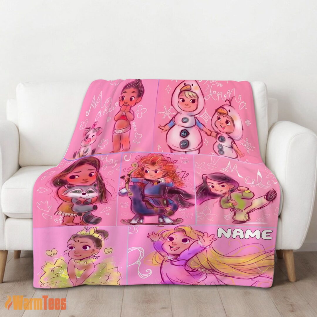 happy-disney-kids-princess-sketches-blanket-fleece-customized-blanket-mk-01 Happy Disney Kids Princess Sketches Blanket Fleece Customized Blanket - Image 2