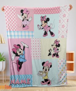 Happy Disney Minnie Mouse Patchwork Pattern Blanket Fleece Customized Blanket