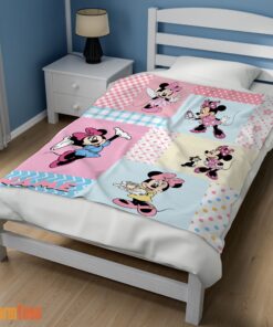 Happy Disney Minnie Mouse Patchwork Pattern Blanket Fleece Customized Blanket - Image 3