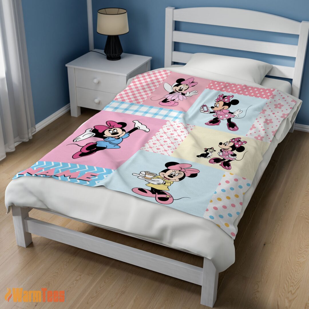 happy-disney-minnie-mouse-patchwork-pattern-blanket-fleece-customized-blanket-mk-02 Happy Disney Minnie Mouse Patchwork Pattern Blanket Fleece Customized Blanket - Image 3