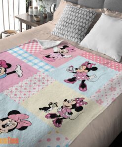Happy Disney Minnie Mouse Patchwork Pattern Blanket Fleece Customized Blanket - Image 2