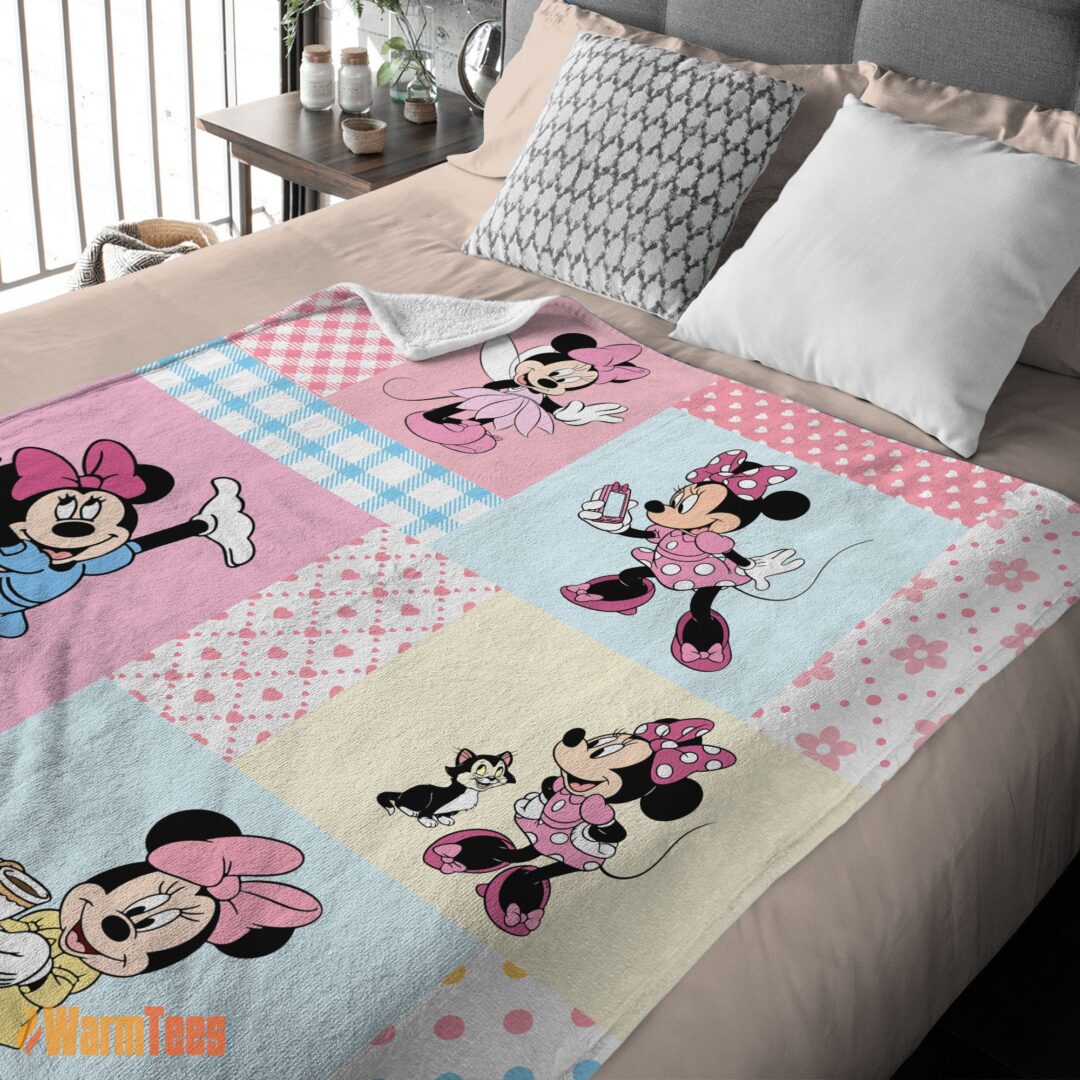 happy-disney-minnie-mouse-patchwork-pattern-blanket-fleece-customized-blanket-mk-03 Happy Disney Minnie Mouse Patchwork Pattern Blanket Fleece Customized Blanket - Image 2