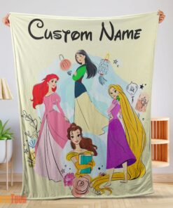 Happy Disney Princess Ariel Mulan Rapunzel Belle Princess Blanket Fleece Customized Blanket