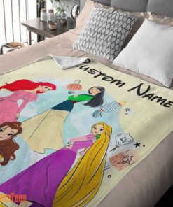 Happy Disney Princess Ariel Mulan Rapunzel Belle Princess Blanket Fleece Customized Blanket - Image 2