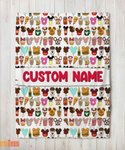 Happy Disney Snack Club Food Pattern Blanket Fleece Customized Blanket