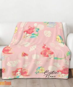 Happy Disney The Little Mermaid & Flounder Delicate Watercolor Blanket Fleece Customized Blanket - Image 2