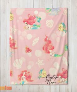 Happy Disney The Little Mermaid & Flounder Delicate Watercolor Blanket Fleece Customized Blanket
