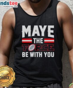 Happy Drake Maye in a New England Patriots tank top, featuring 'Maye The Force Be With You' design.