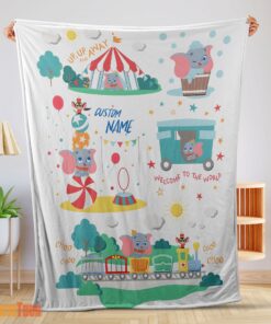 Happy Dumbo Personalized Minky Blanket Circus Elephant Nursery Blanket Fleece Customized Blanket