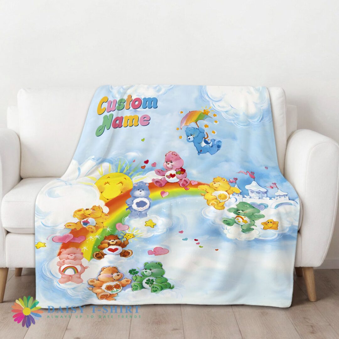 Happy Hot Rainbow Care Bears Character Sky Blanket Fleece Customized Blanket