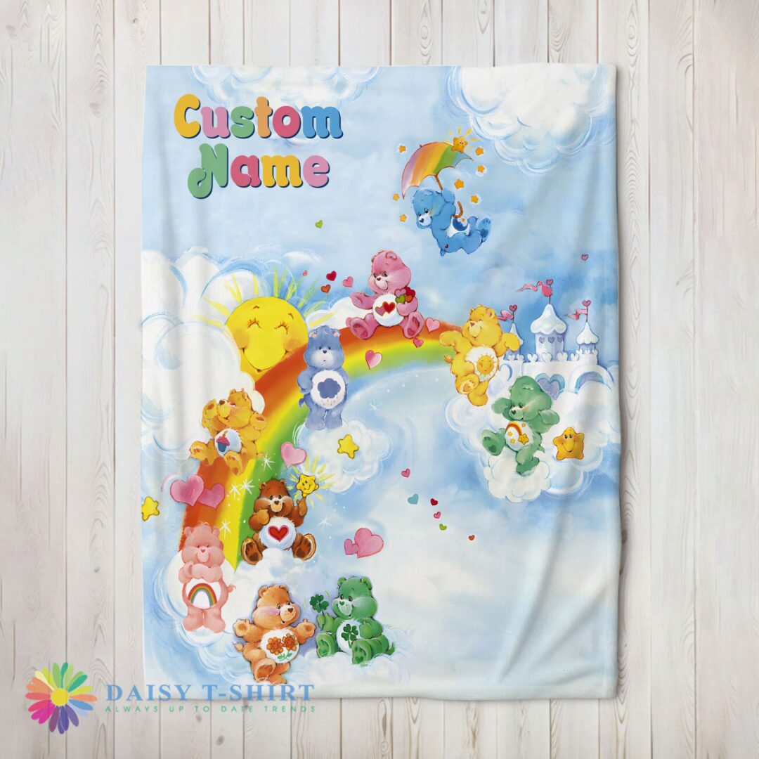 Happy Hot Rainbow Care Bears Character Sky Blanket Fleece Customized Blanket