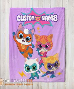 Happy Hot Super Kitties Assemble Feline Heroes In Action Blanket Fleece Customized Blanket