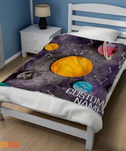 Happy Outer Space Galaxy Watercolor Planets & Stars Blanket Fleece Customized Blanket - Image 3
