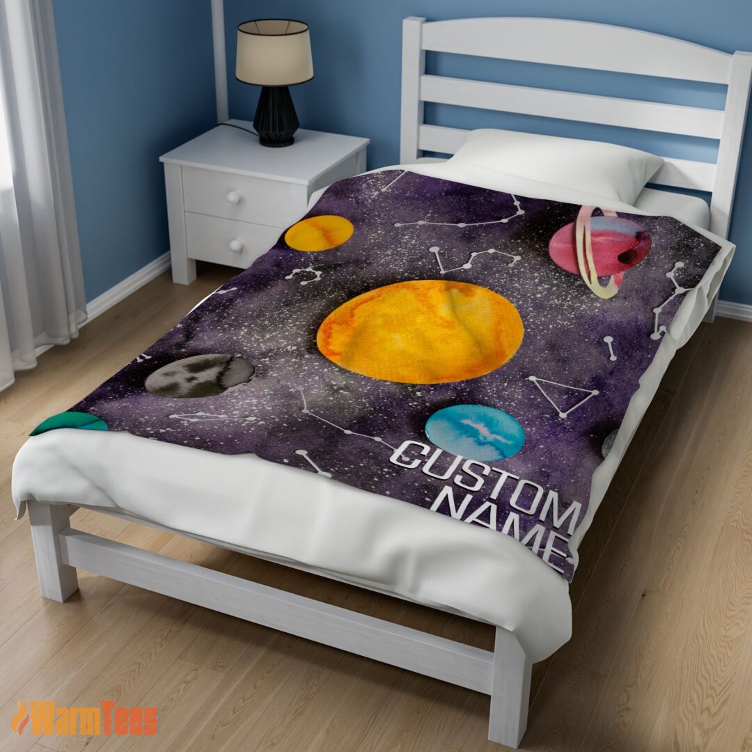 happy-outer-space-galaxy-watercolor-planets-stars-blanket-fleece-customized-blanket-mk-02 Happy Outer Space Galaxy Watercolor Planets & Stars Blanket Fleece Customized Blanket - Image 3