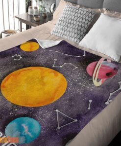 Happy Outer Space Galaxy Watercolor Planets & Stars Blanket Fleece Customized Blanket - Image 2