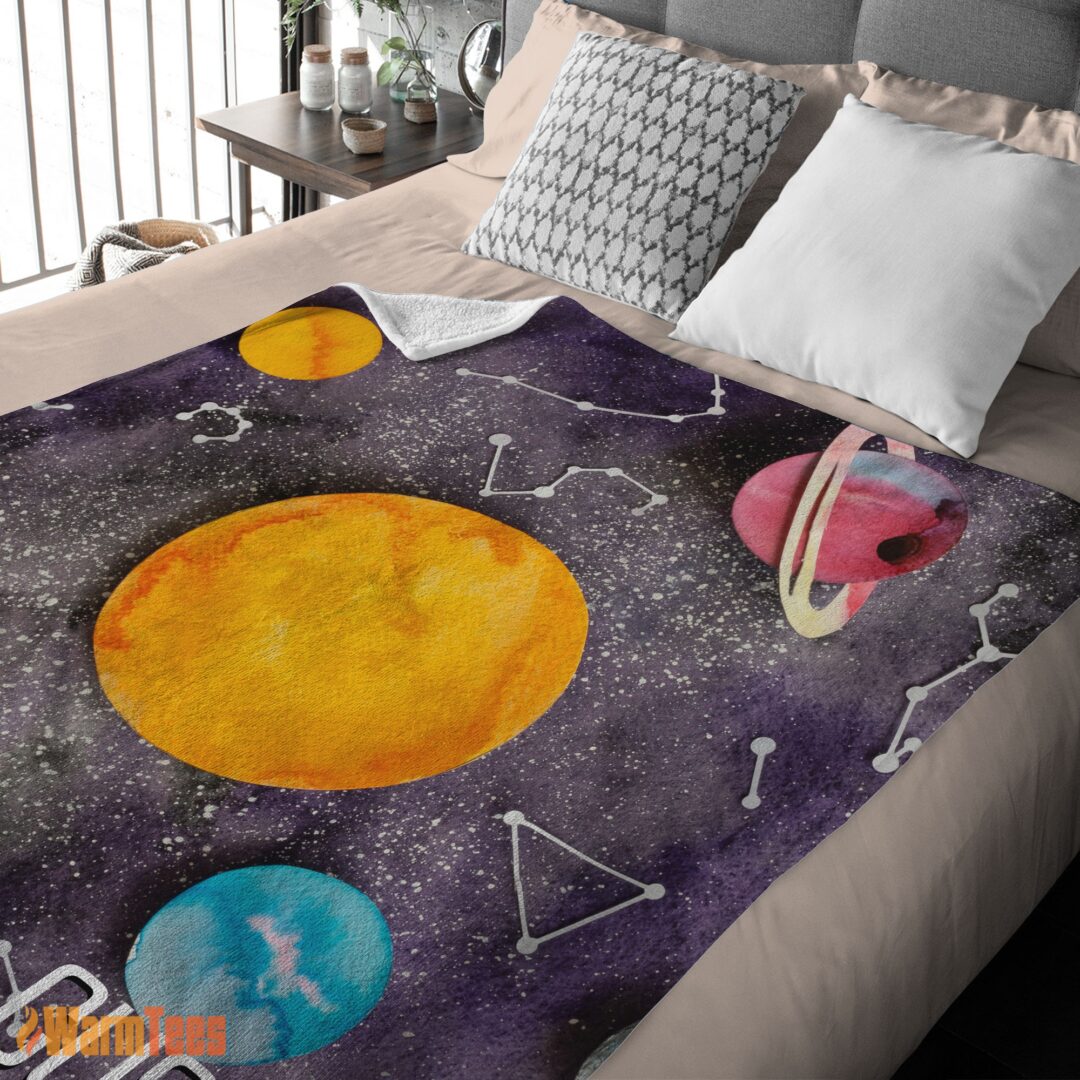 happy-outer-space-galaxy-watercolor-planets-stars-blanket-fleece-customized-blanket-mk-03 Happy Outer Space Galaxy Watercolor Planets & Stars Blanket Fleece Customized Blanket - Image 2