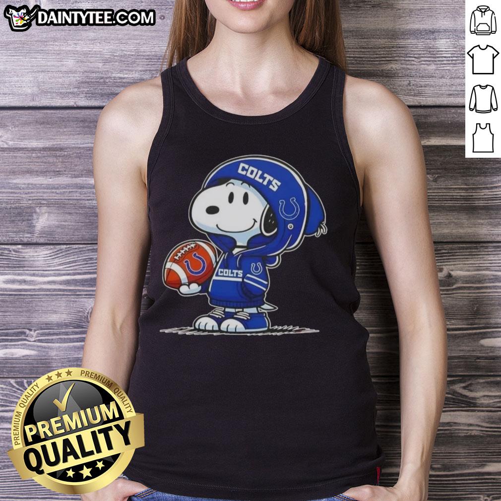 happy-peanuts-snoopy-wearing-hoodie-indianapolis-colts-and-smilling-at-fans-tank-top Happy Peanuts Snoopy in an Indianapolis Colts hoodie smiling at fans while wearing a tank top.